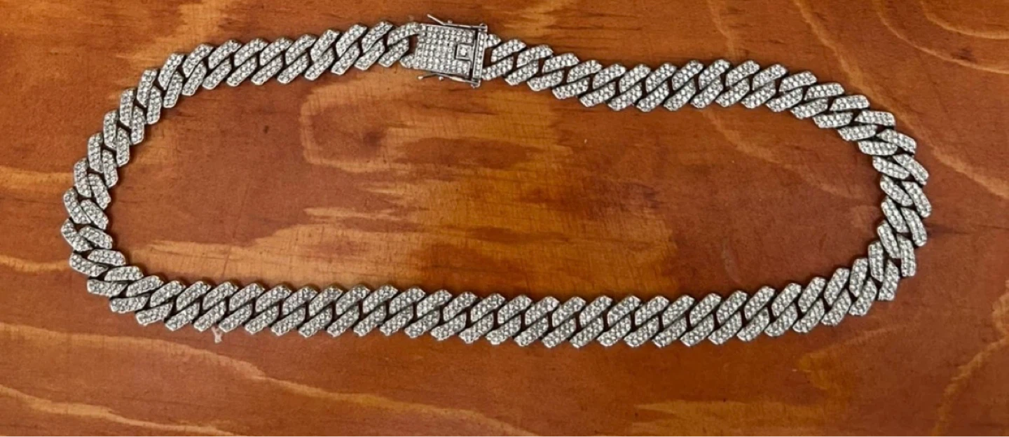 Cuban Link Chain Necklace with Rhinestones