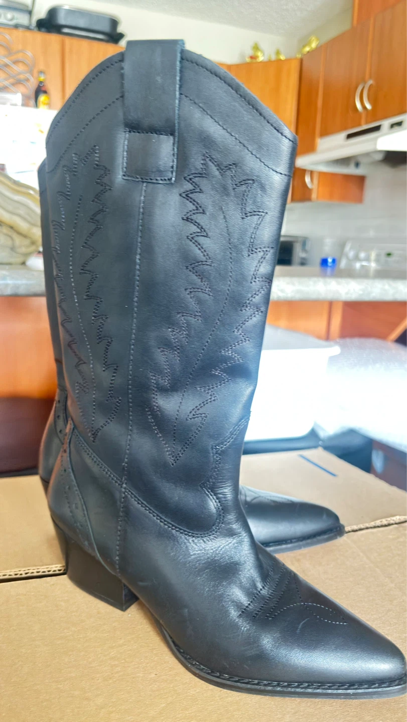 ALDO Black Leather Cowboy Boots