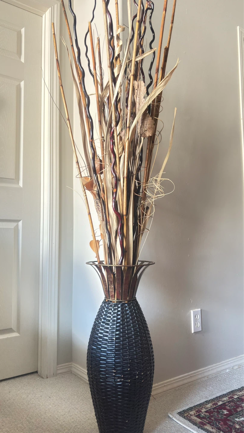 Wicker Vase with Dried Stems