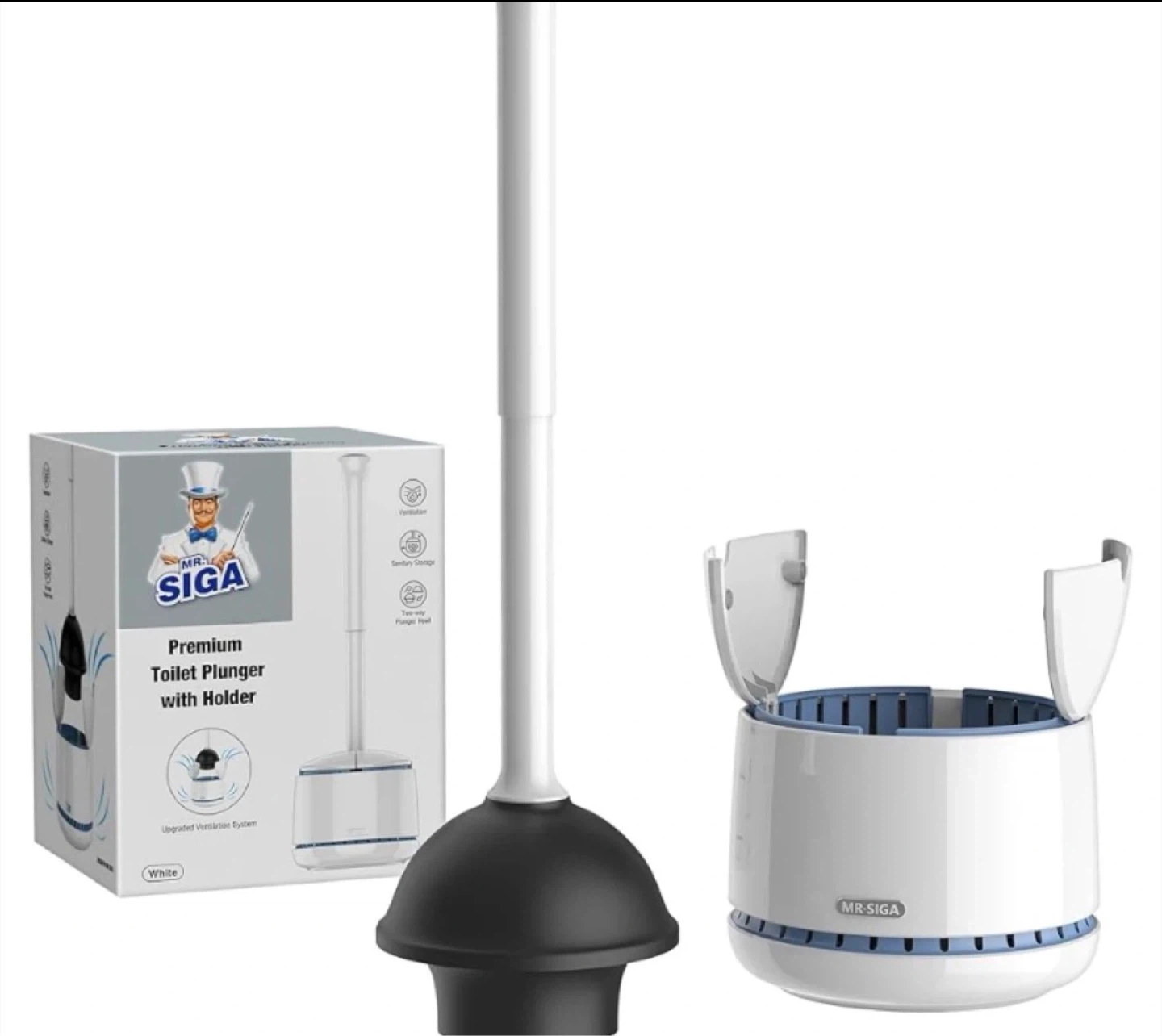 MR. SIGA Premium Toilet Plunger with Holder