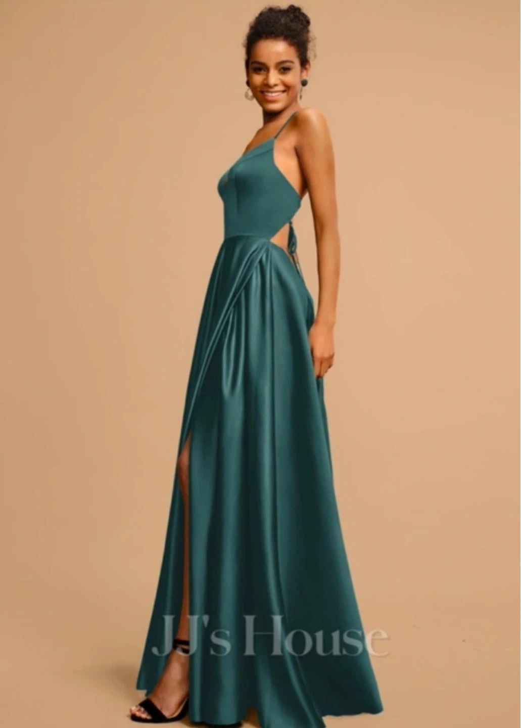 Teal Satin Long Dress - photo 2
