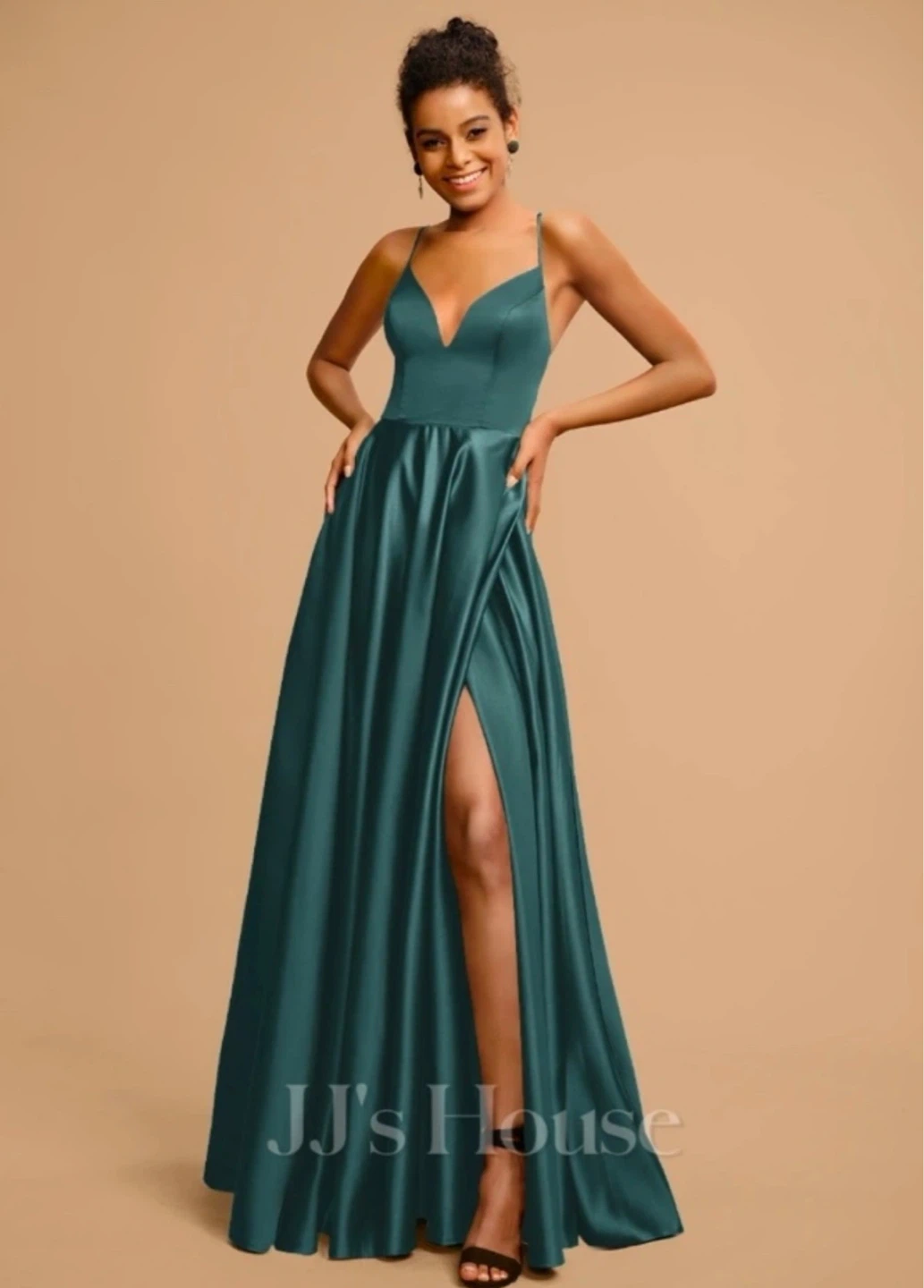 Teal Satin Long Dress - photo 3