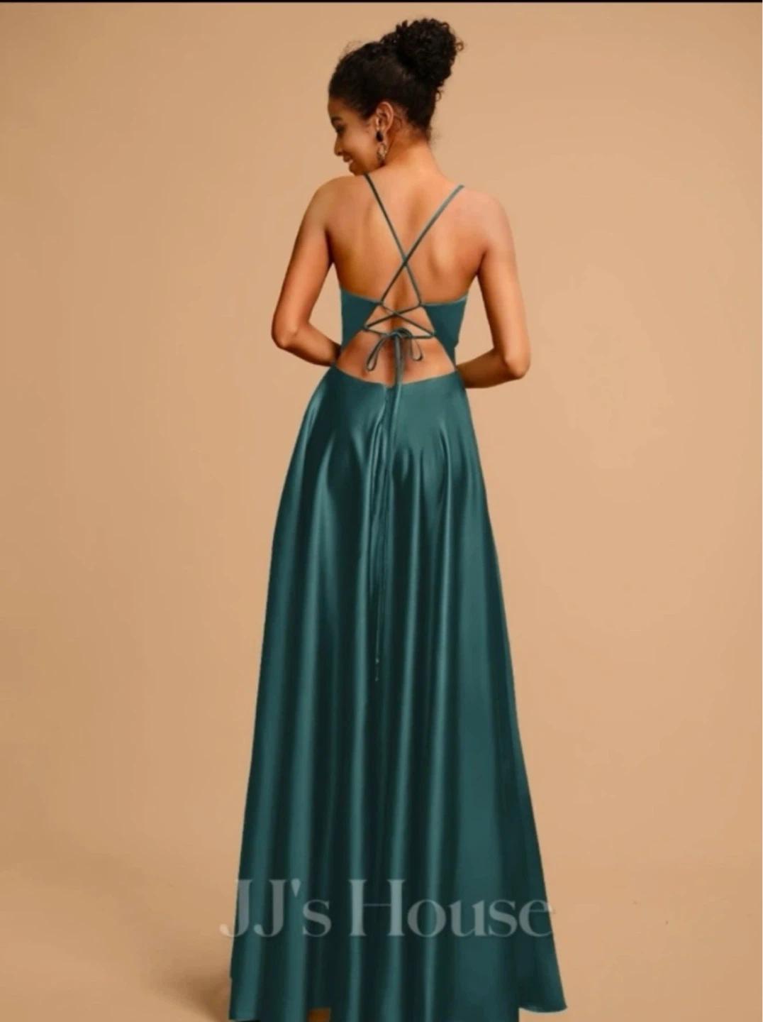 Teal Satin Long Dress - photo 4