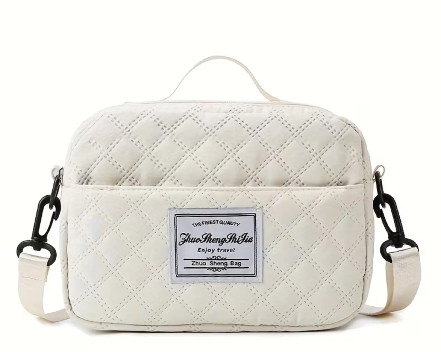 Beige Quilted Duffel Bag with Shoe Compartment - photo 5
