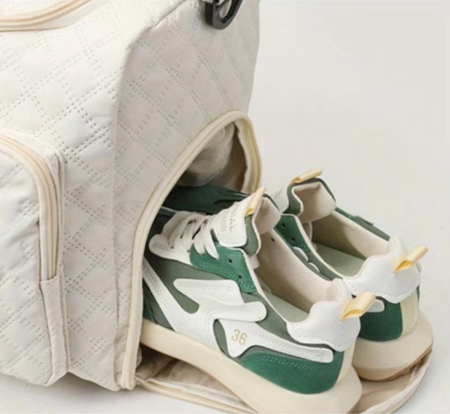 Beige Quilted Duffel Bag with Shoe Compartment - photo 3