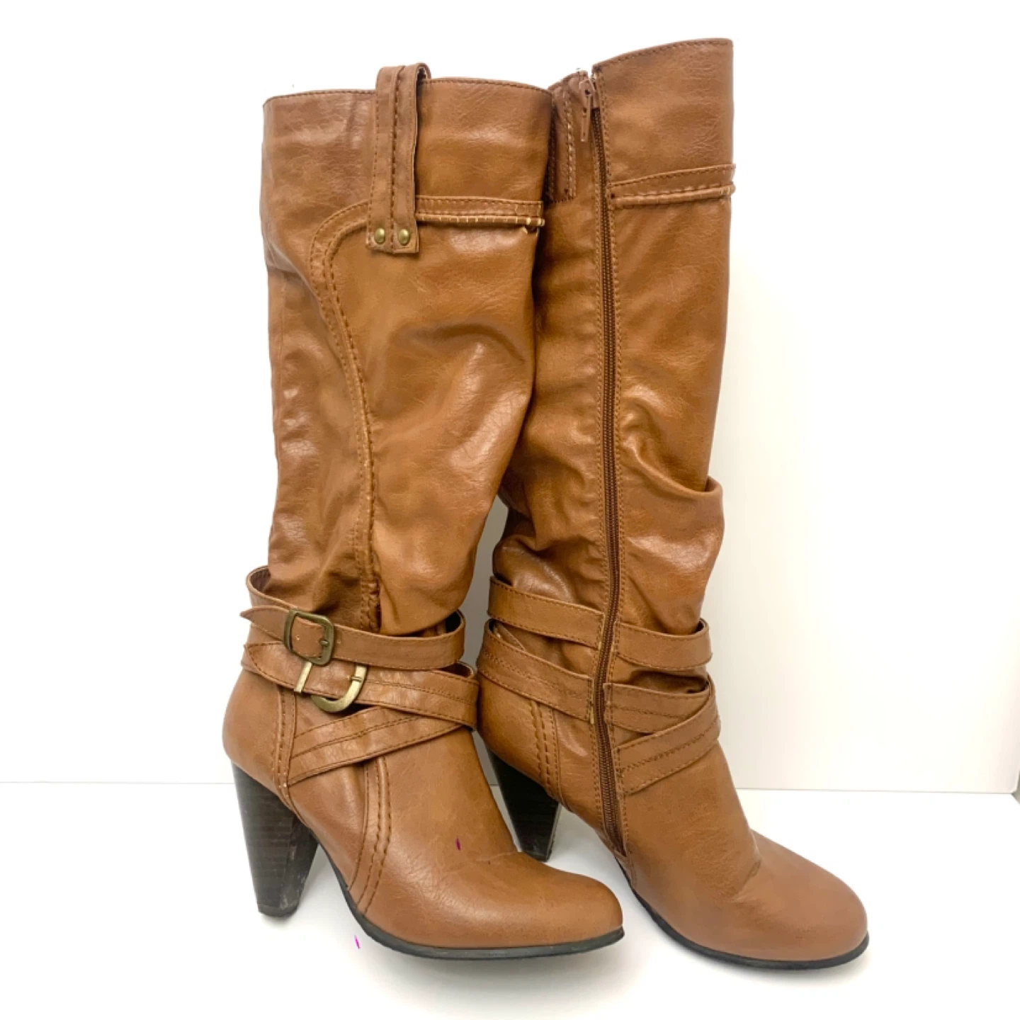 Womens Boots Knee High Boots Brown Size 9 Buckle Fashion