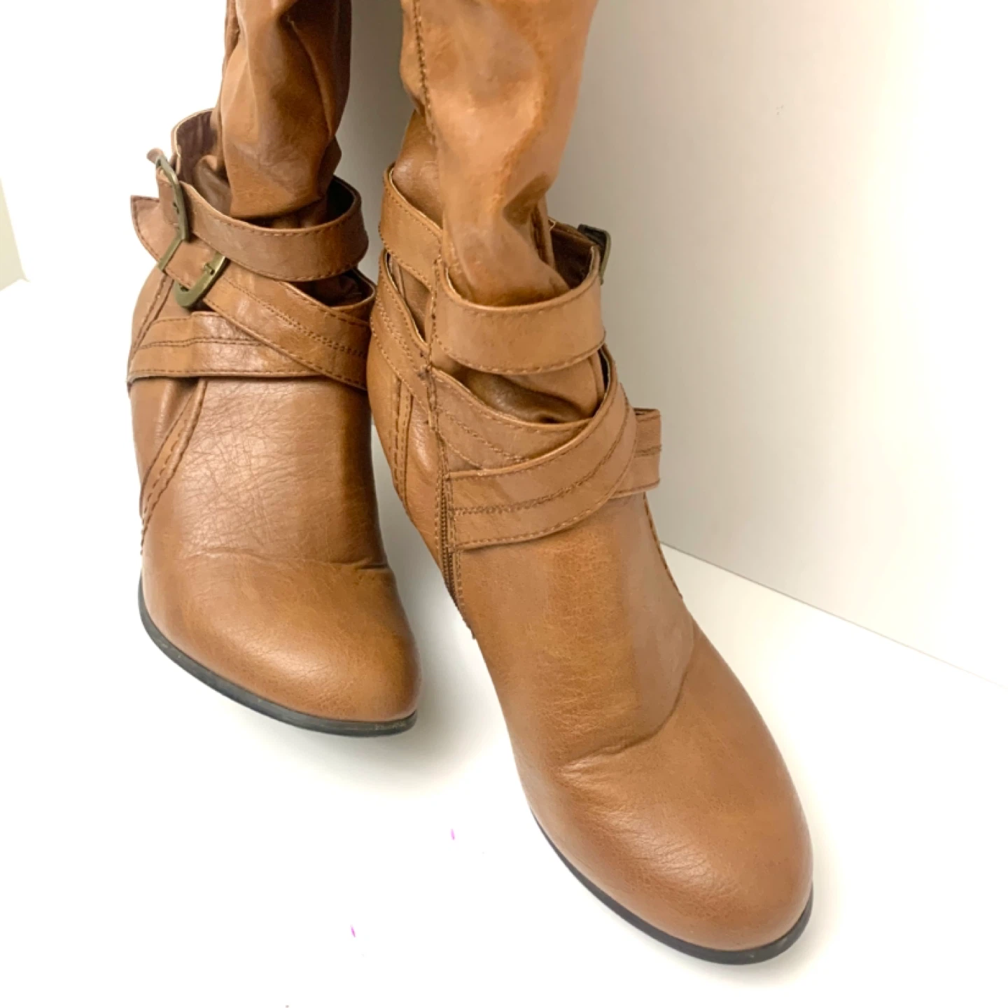 Womens Boots Knee High Boots Brown Size 9 Buckle Fashion - photo 3