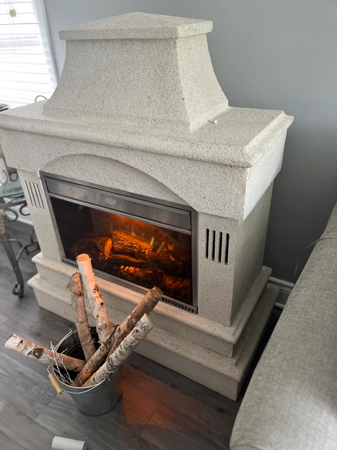 Stone Finish Electric Fireplace with Logs - photo 2