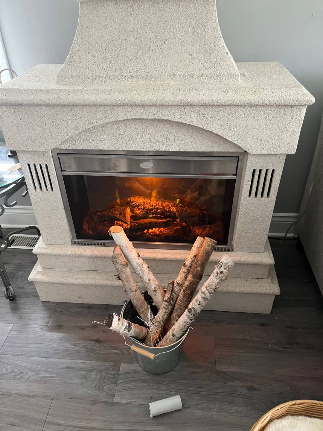 Stone Finish Electric Fireplace with Logs - photo 4