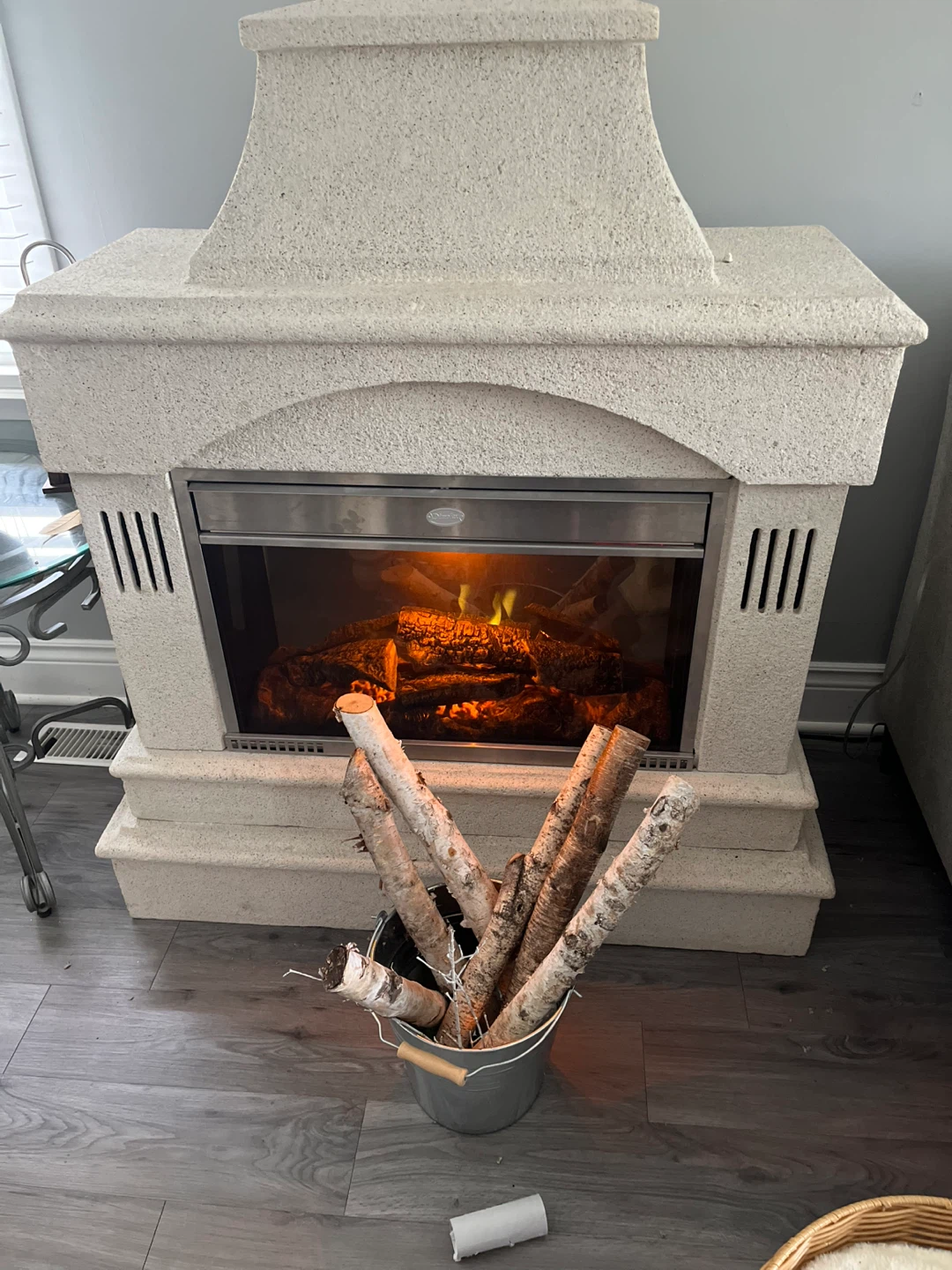 Stone Finish Electric Fireplace with Logs - photo 3
