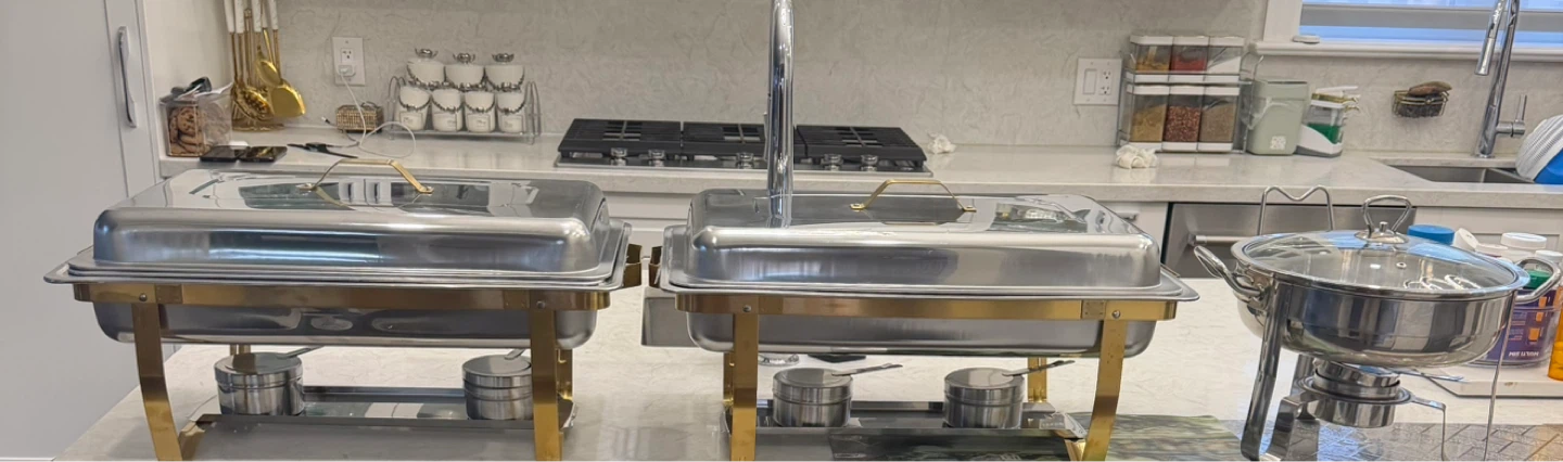 Stainless Steel Chafing Dish with Gold Accents