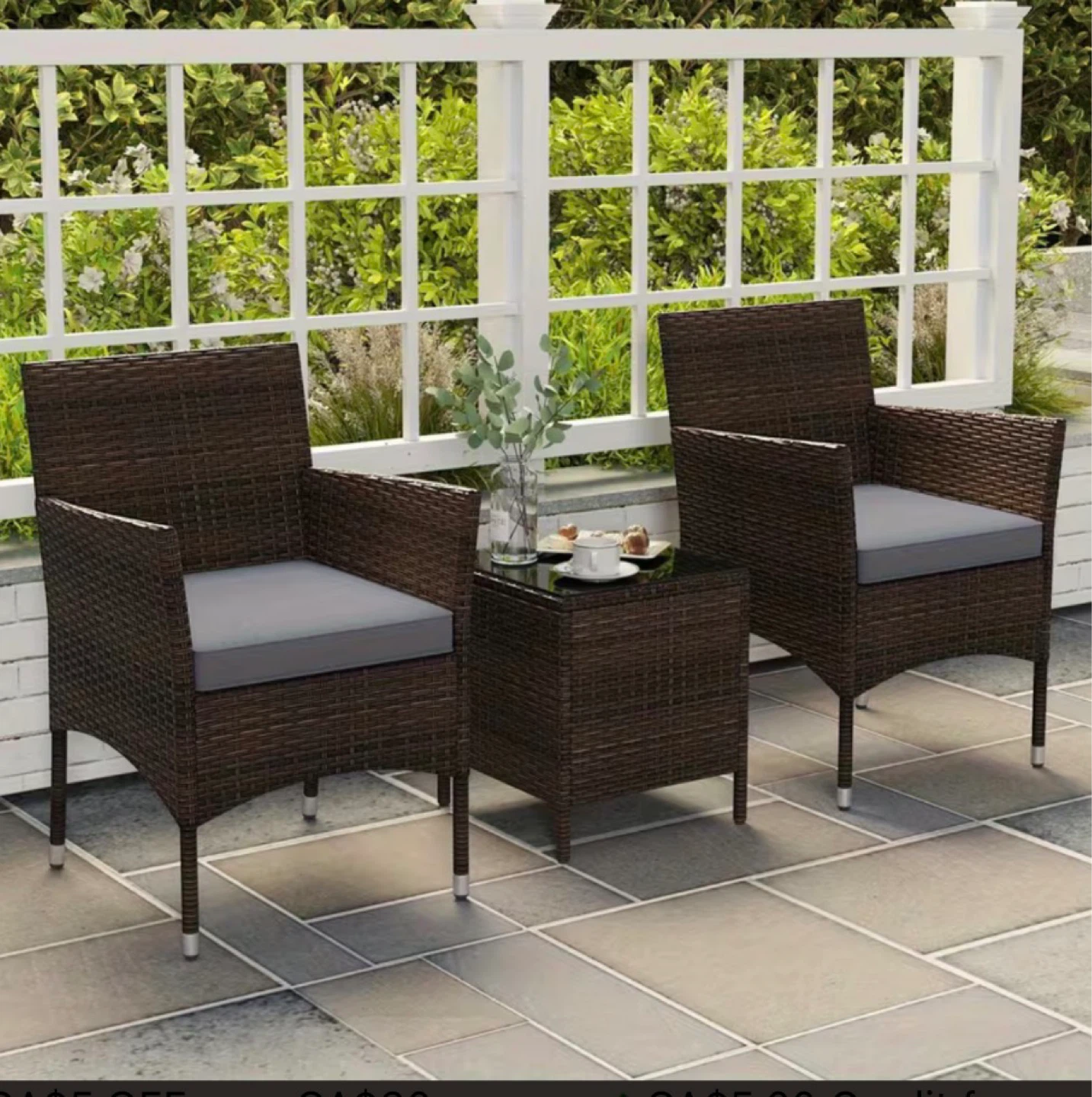 3Piece  Patio Set with Grey Cushions