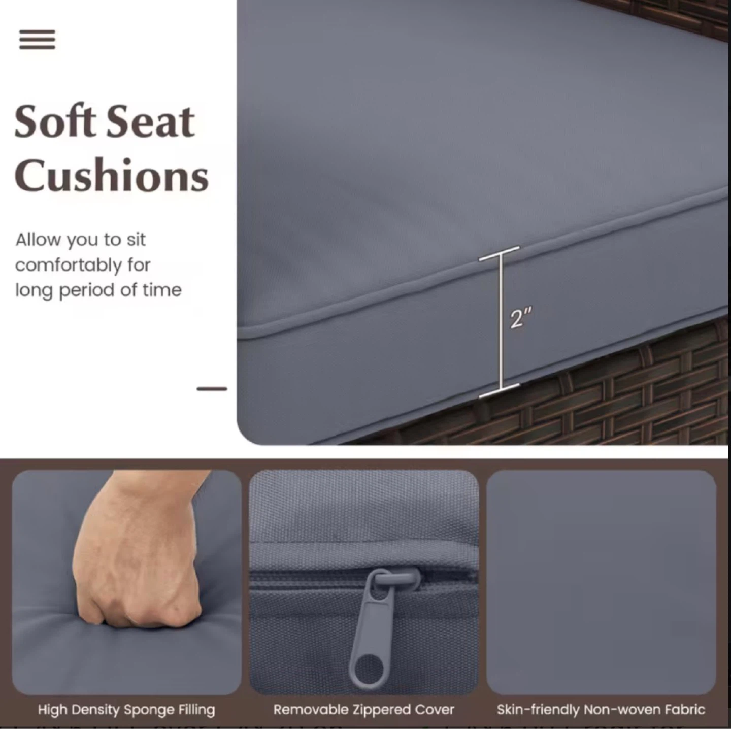 3Piece  Patio Set with Grey Cushions - photo 3