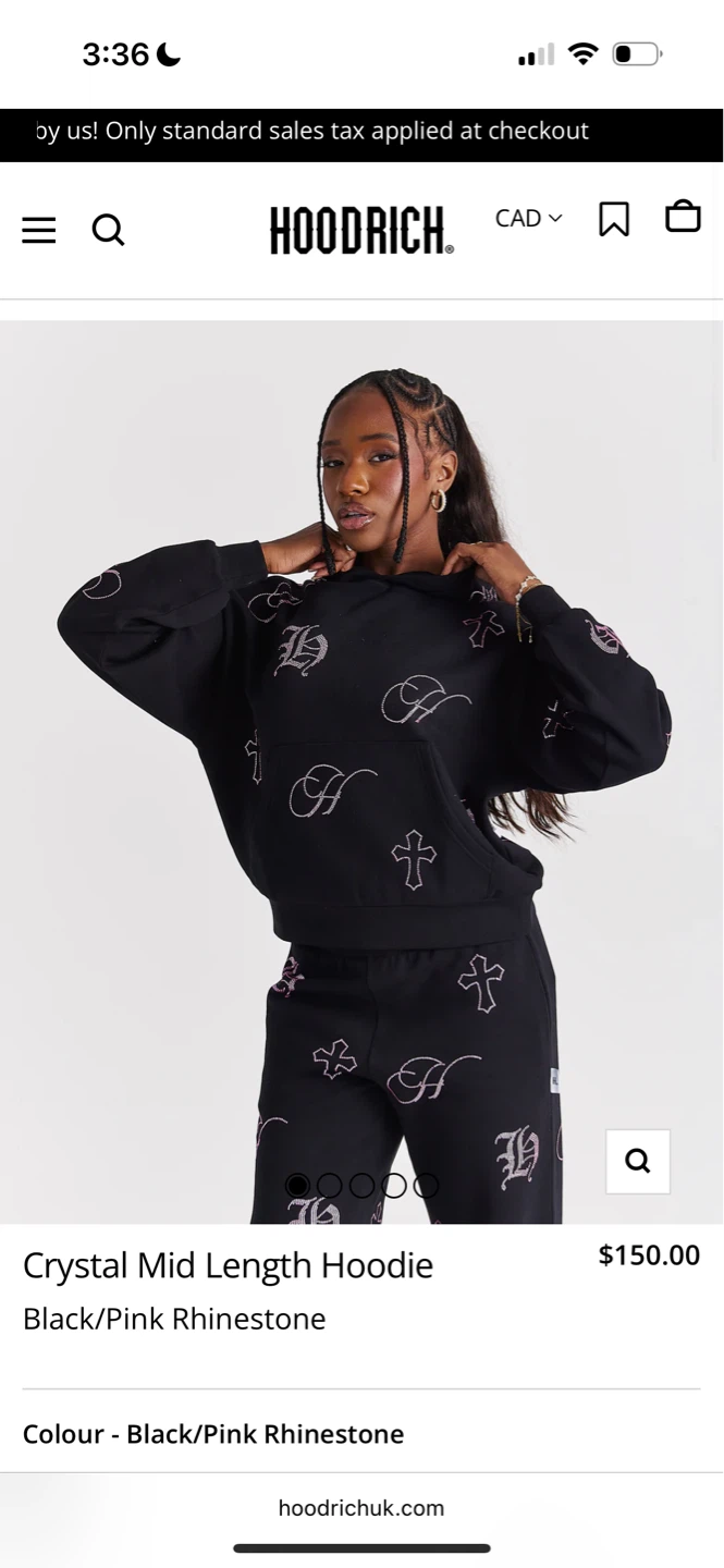 Hoodrich Crystal Mid Length Hoodie - Black/Pink Rhinestone - photo 2