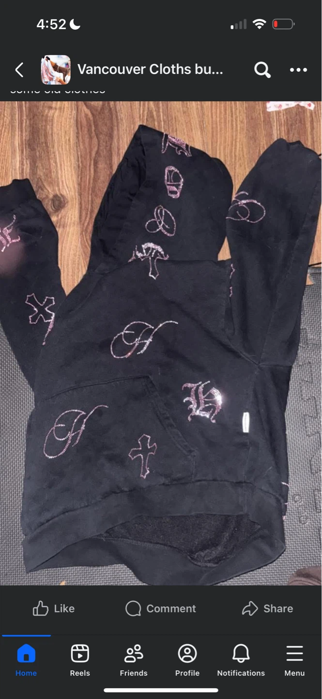Hoodrich Crystal Mid Length Hoodie - Black/Pink Rhinestone