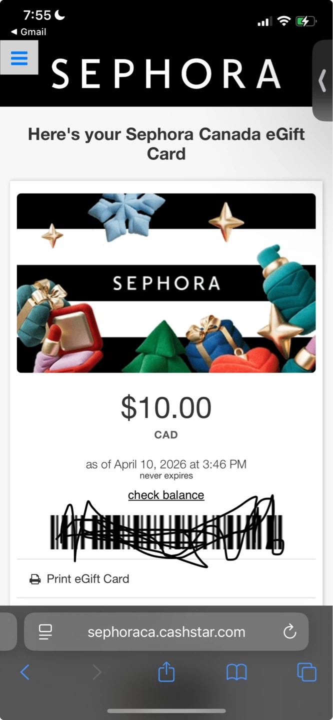 10$ Sephora gift card