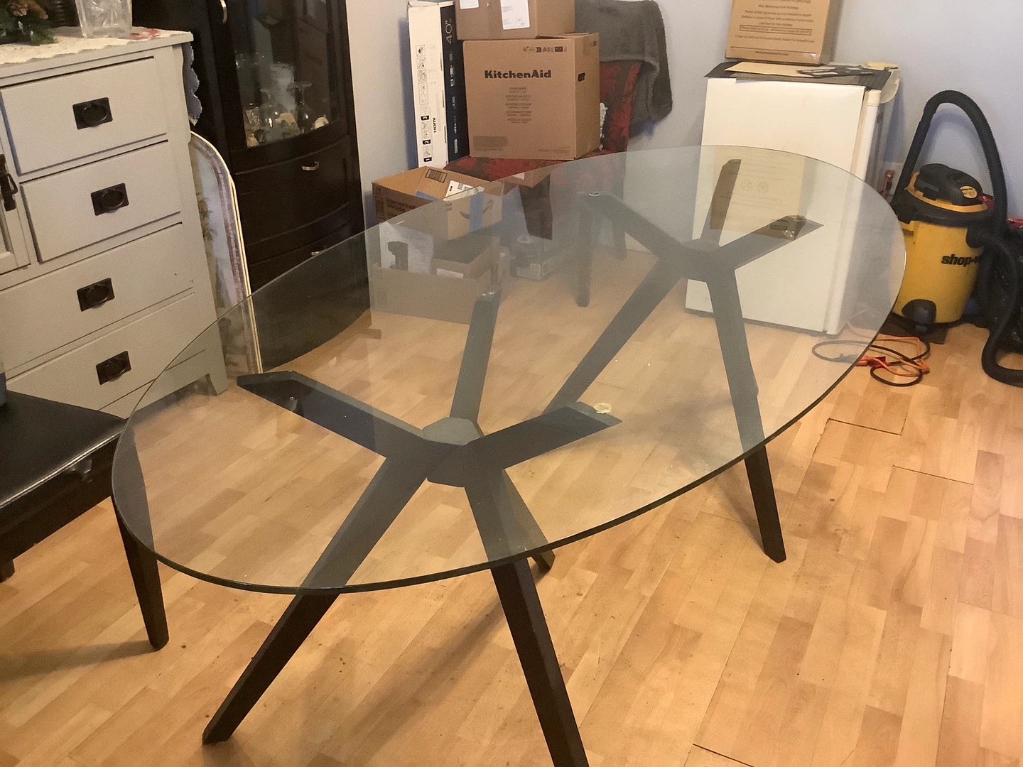 Oval Glass Dining Table with Black Metal Base - photo 2