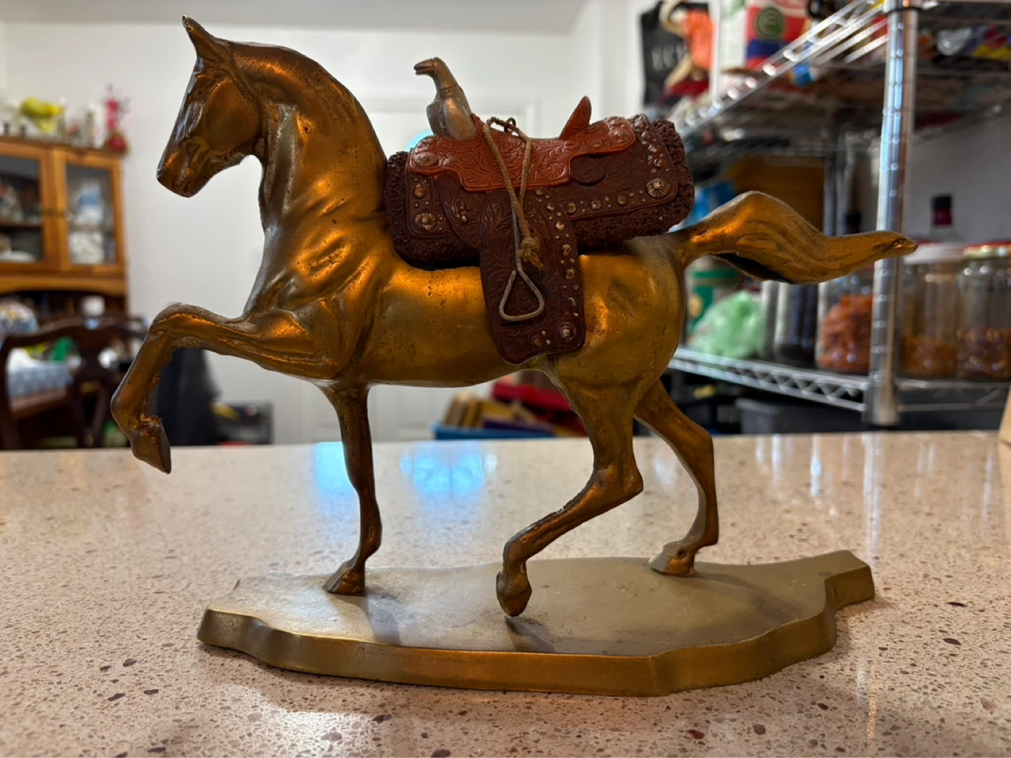 Vintage Brass Horse Figurine with Saddle