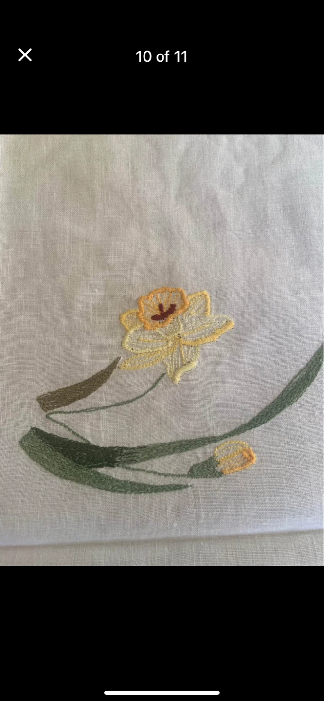 Embroidered Tablecloth with Daffodils and Floral Designs