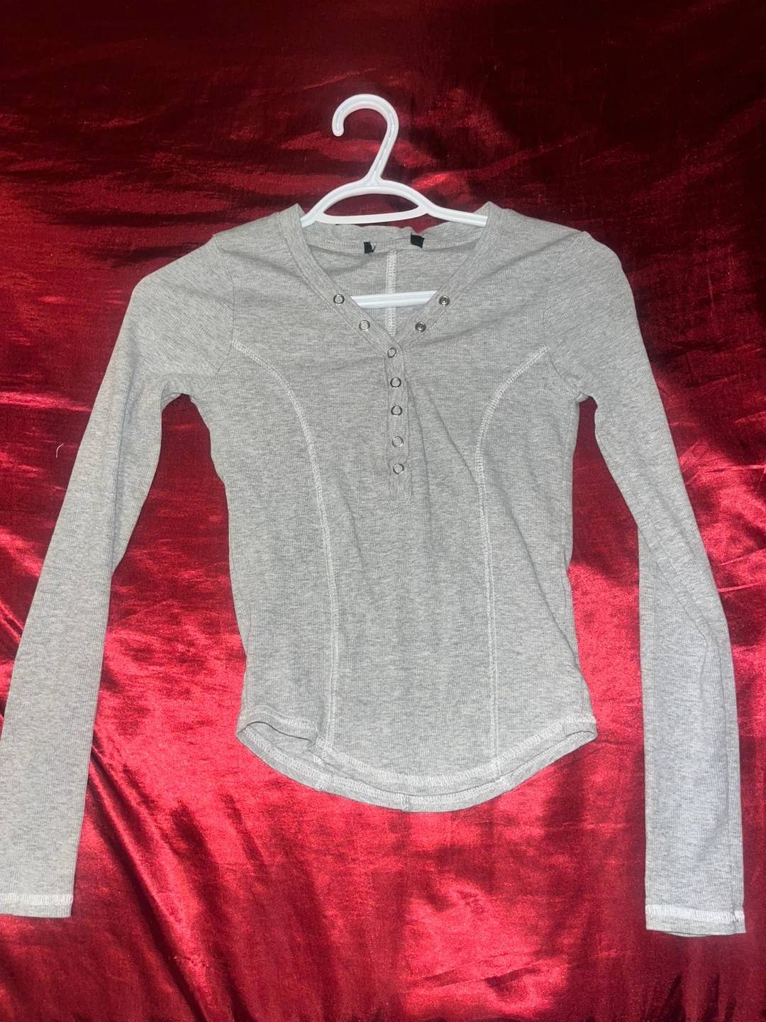Grey Long-Sleeve Henley Shirt