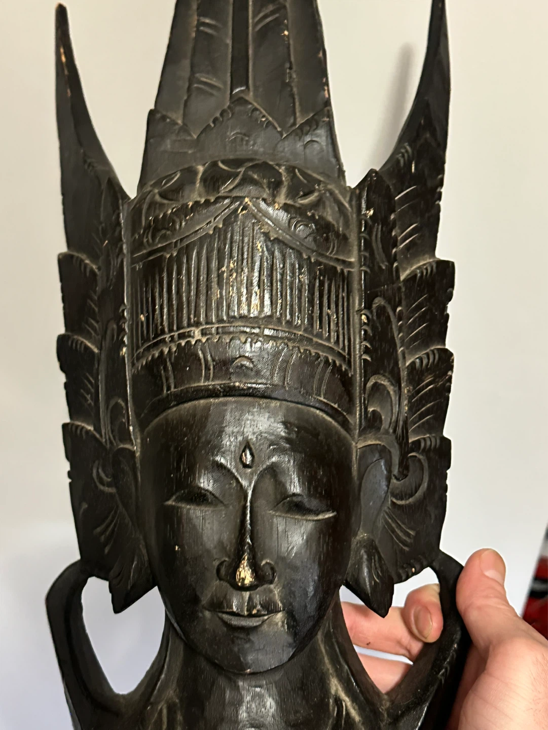 Vintage  Large Indonesian Hand Carved Wood Goddess Diety Bust - photo 4