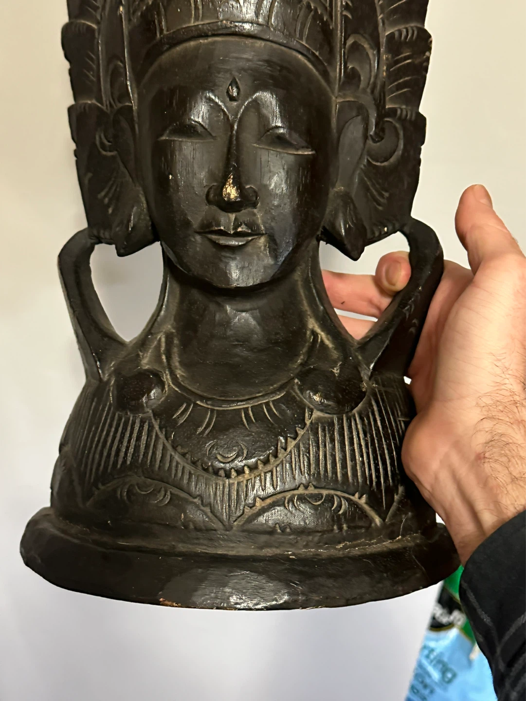 Vintage  Large Indonesian Hand Carved Wood Goddess Diety Bust - photo 5