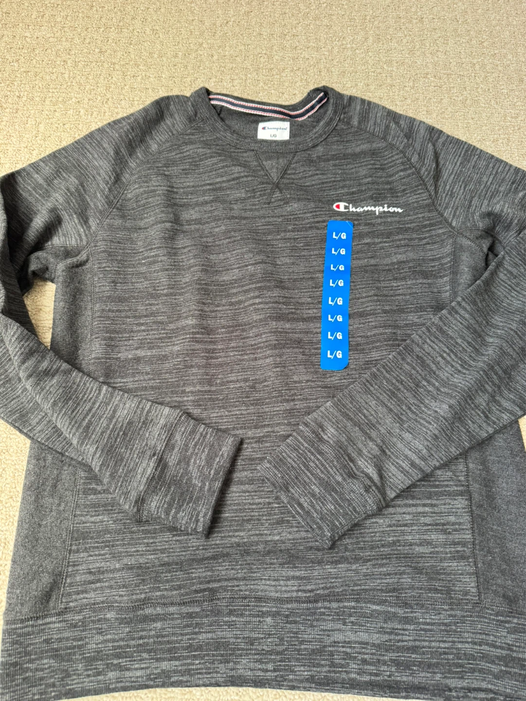Champion Men's Grey Crewneck Sweatshirt - Size Large