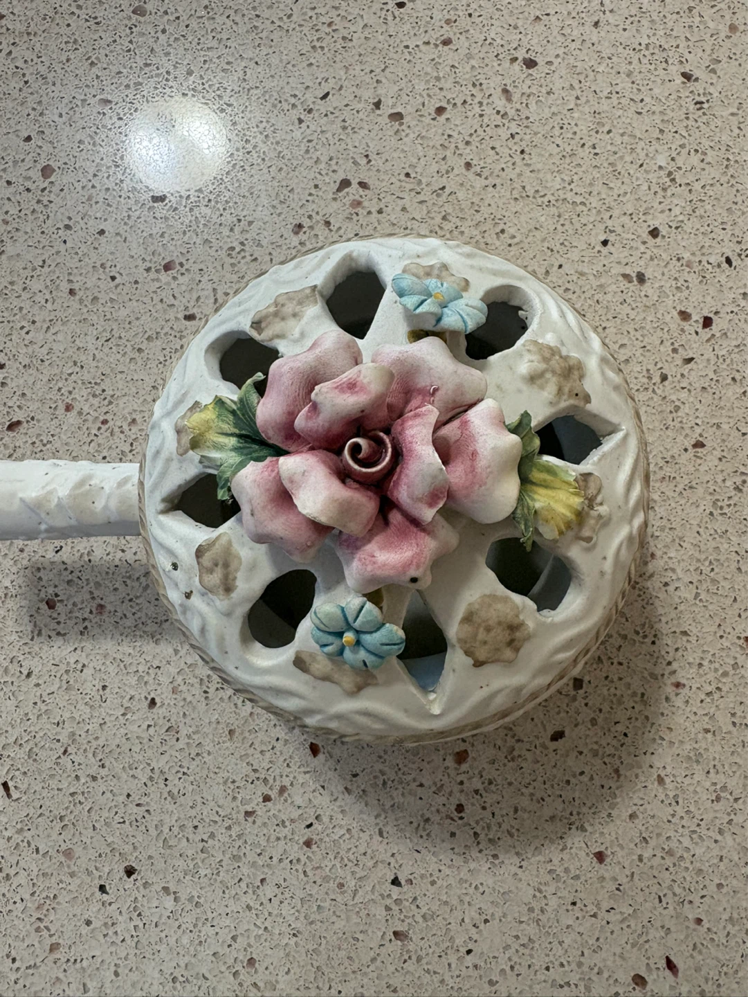Vintage Hand Painted White Ceramic Potpourri Pot with Floral Lid - photo 2