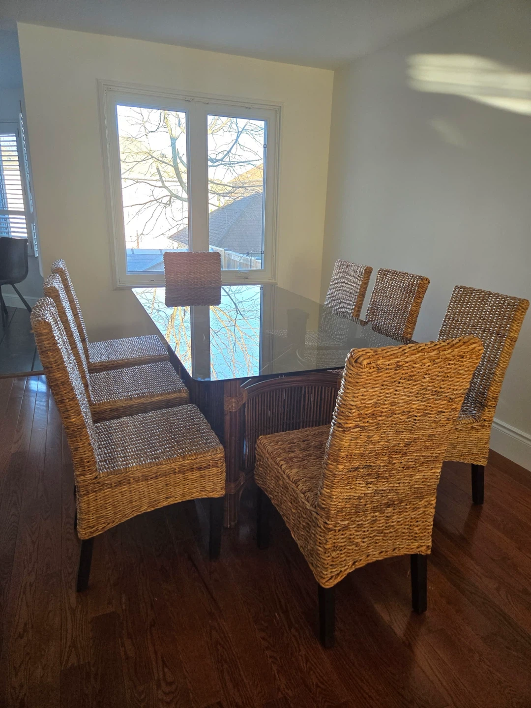 Rattan Dining Set with Glass Top Table and 8 Chairs