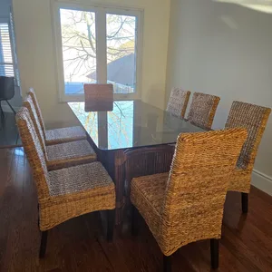 Rattan Dining Set with Glass Top Table and 8 Chairs
