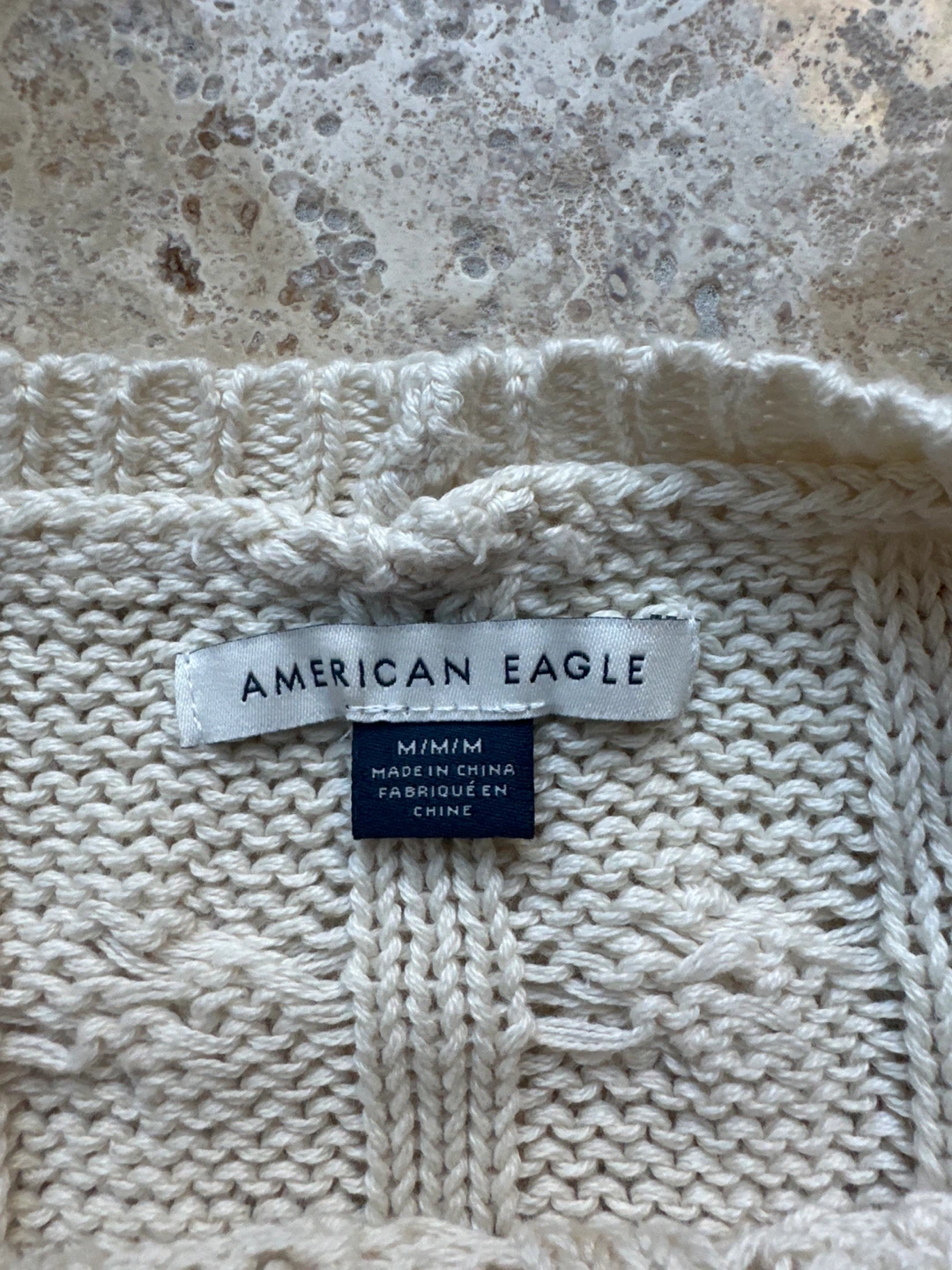 American Eagle Cream & Blue Striped Cable Knit Sweater M - photo 2