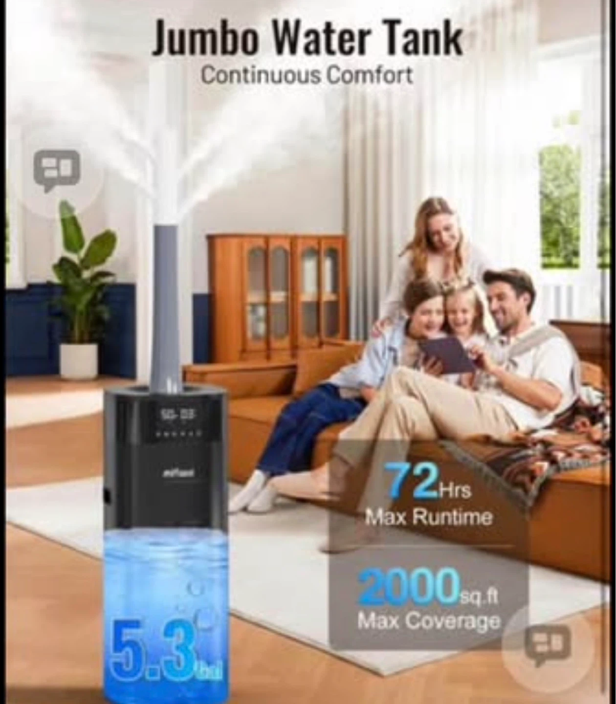 Mifasol Humidifier - Cool & Warm Mist, 5.3L Tank
