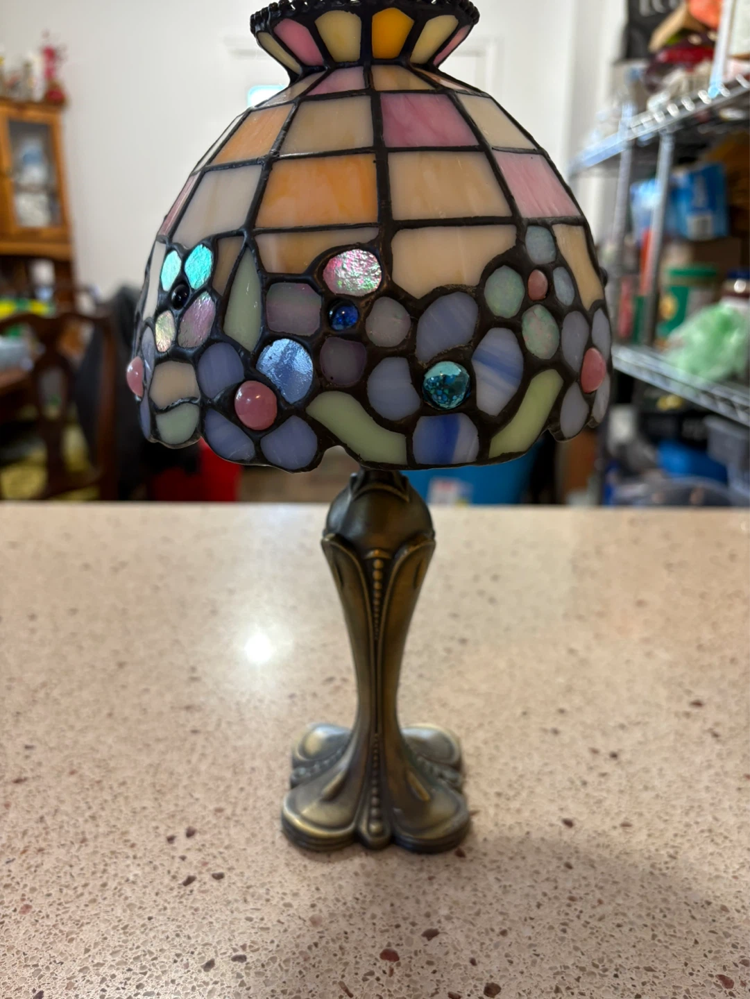 Brass Tiffany Style Stained Glass Candle Holder