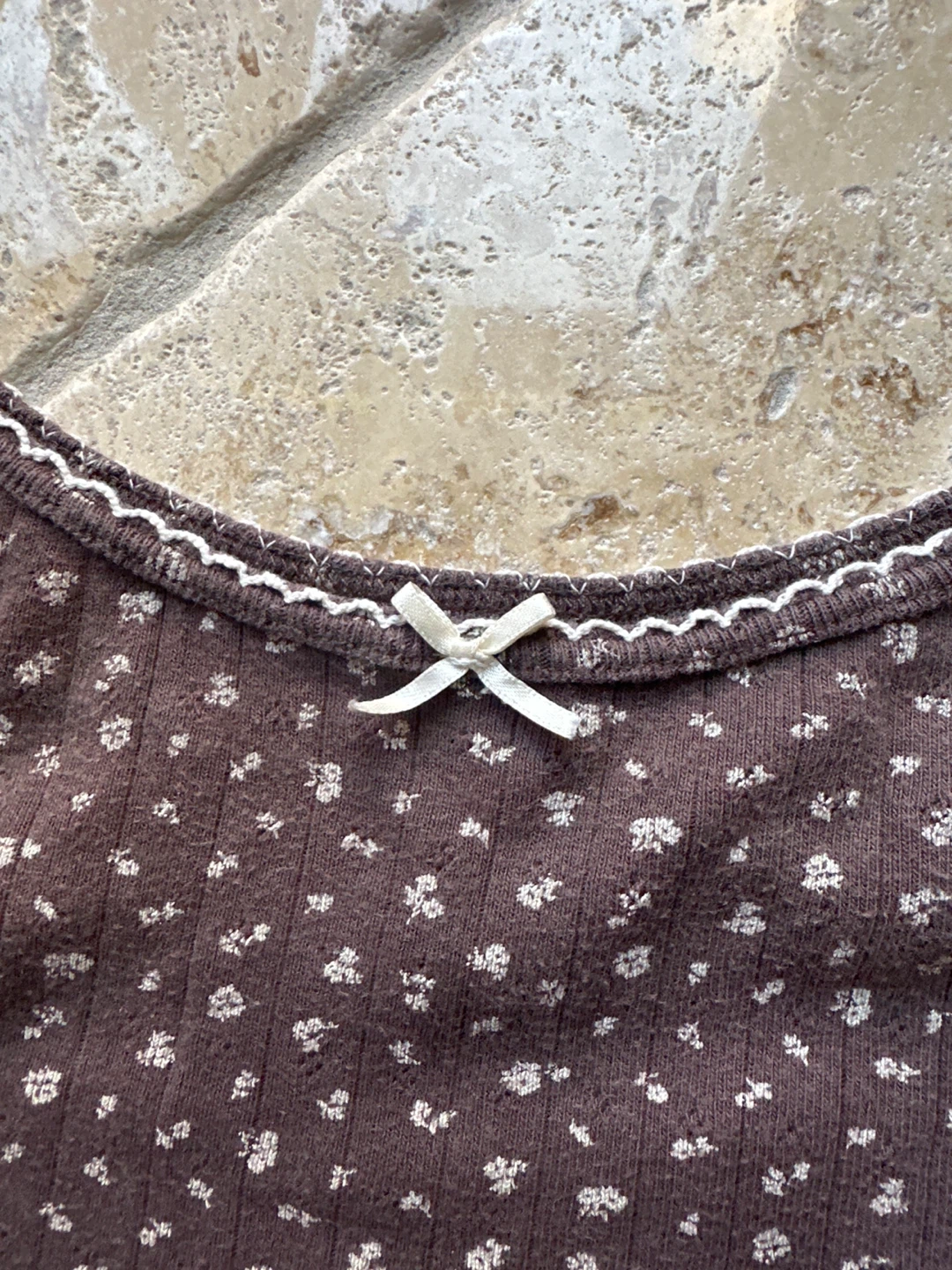 Brown Floral Ribbed Tank Top with Bow - photo 3
