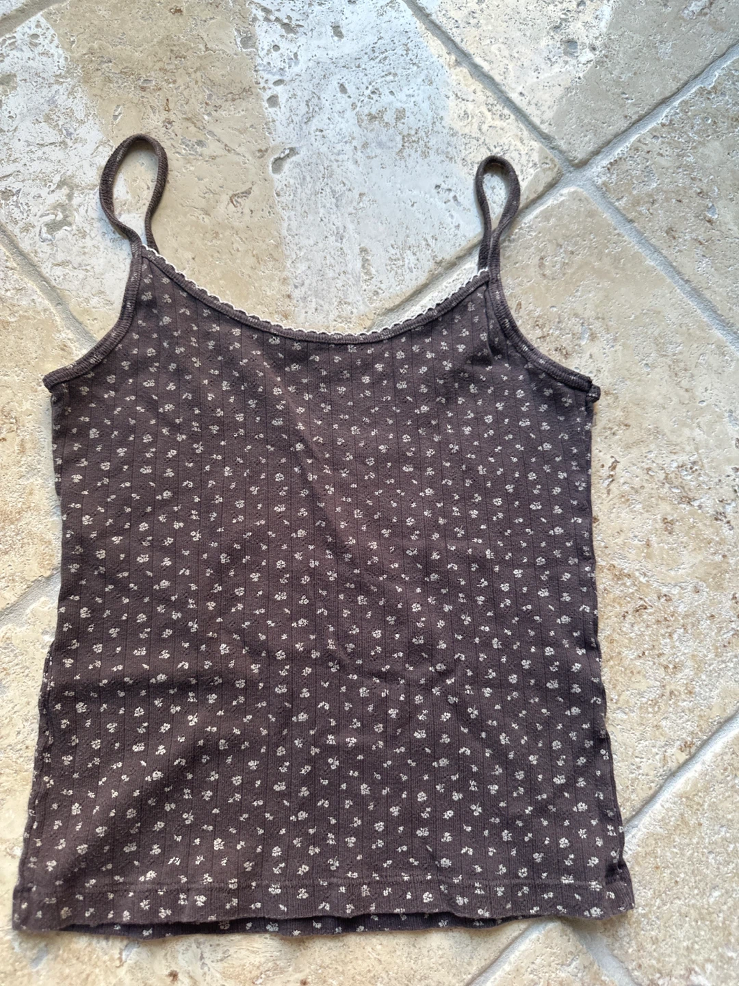 Brown Floral Ribbed Tank Top with Bow - photo 2