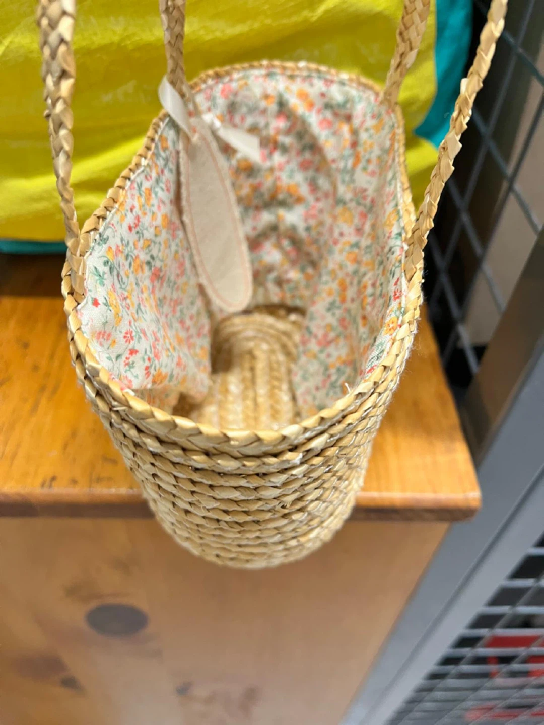 L'Occitane Woven Straw Basket Bag with Floral Lining