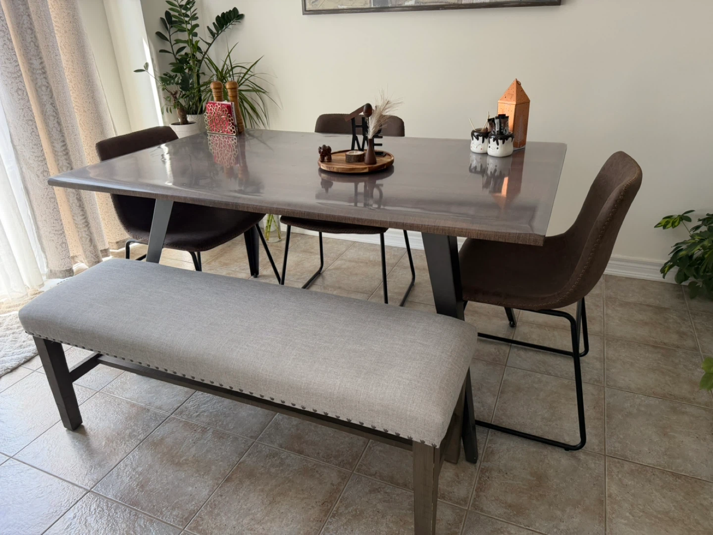 Dining Table Set with Bench and Chairs