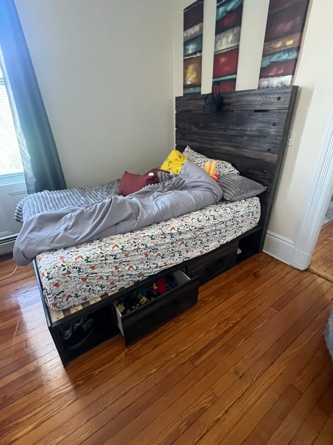 Wooden Bed Frame with Storage Drawers