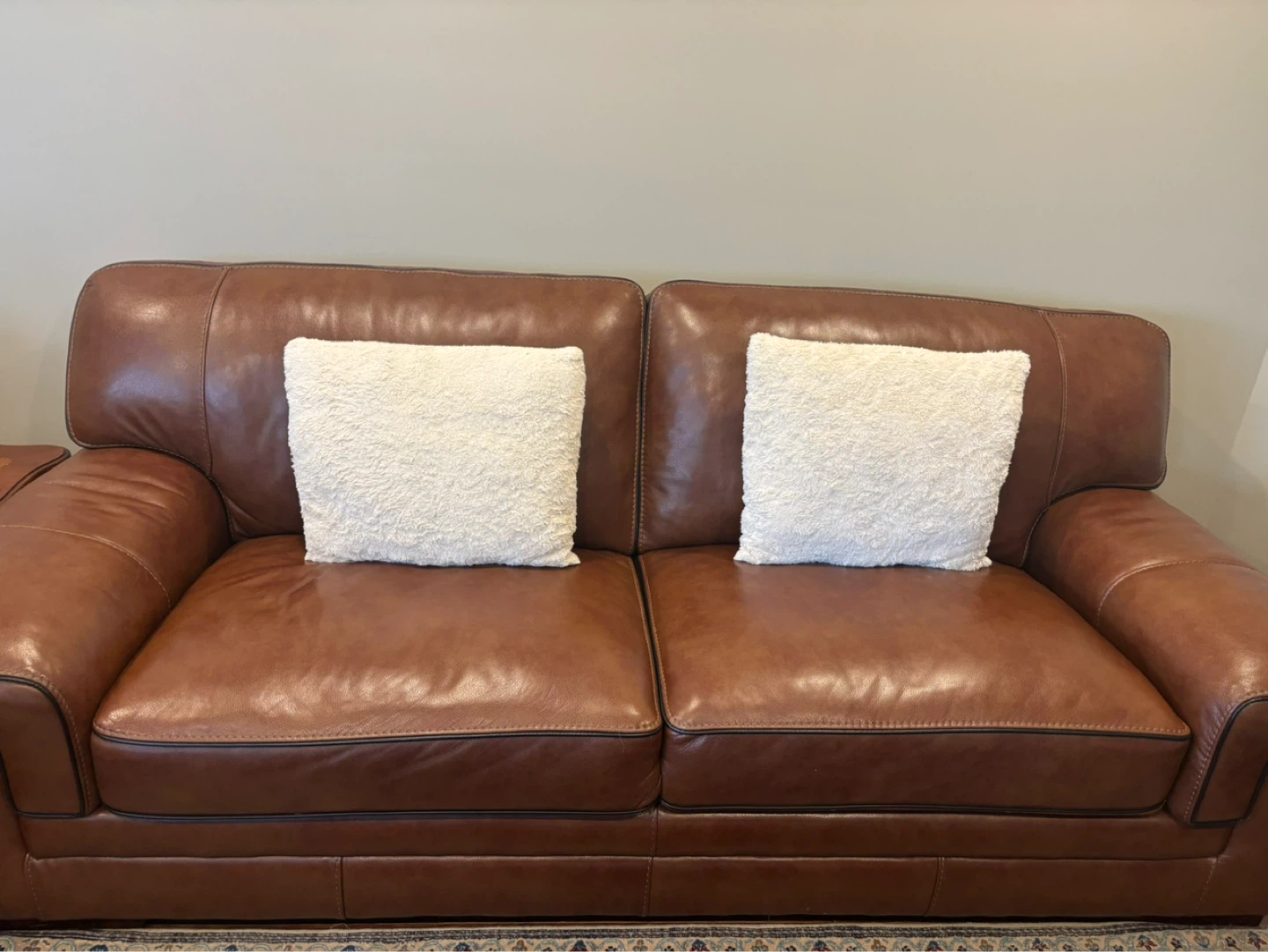 Brown Leather Sofa and Love seat with White Cushions - photo 3