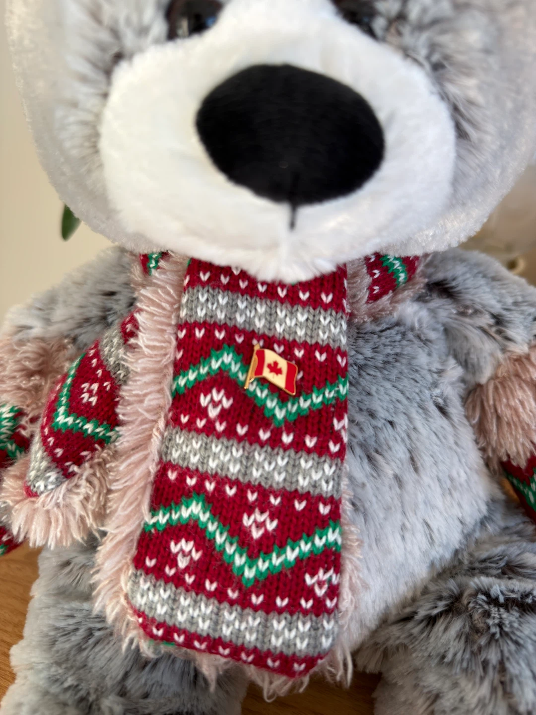 Plush Grey Teddy Bear with Festive Scarf - photo 3