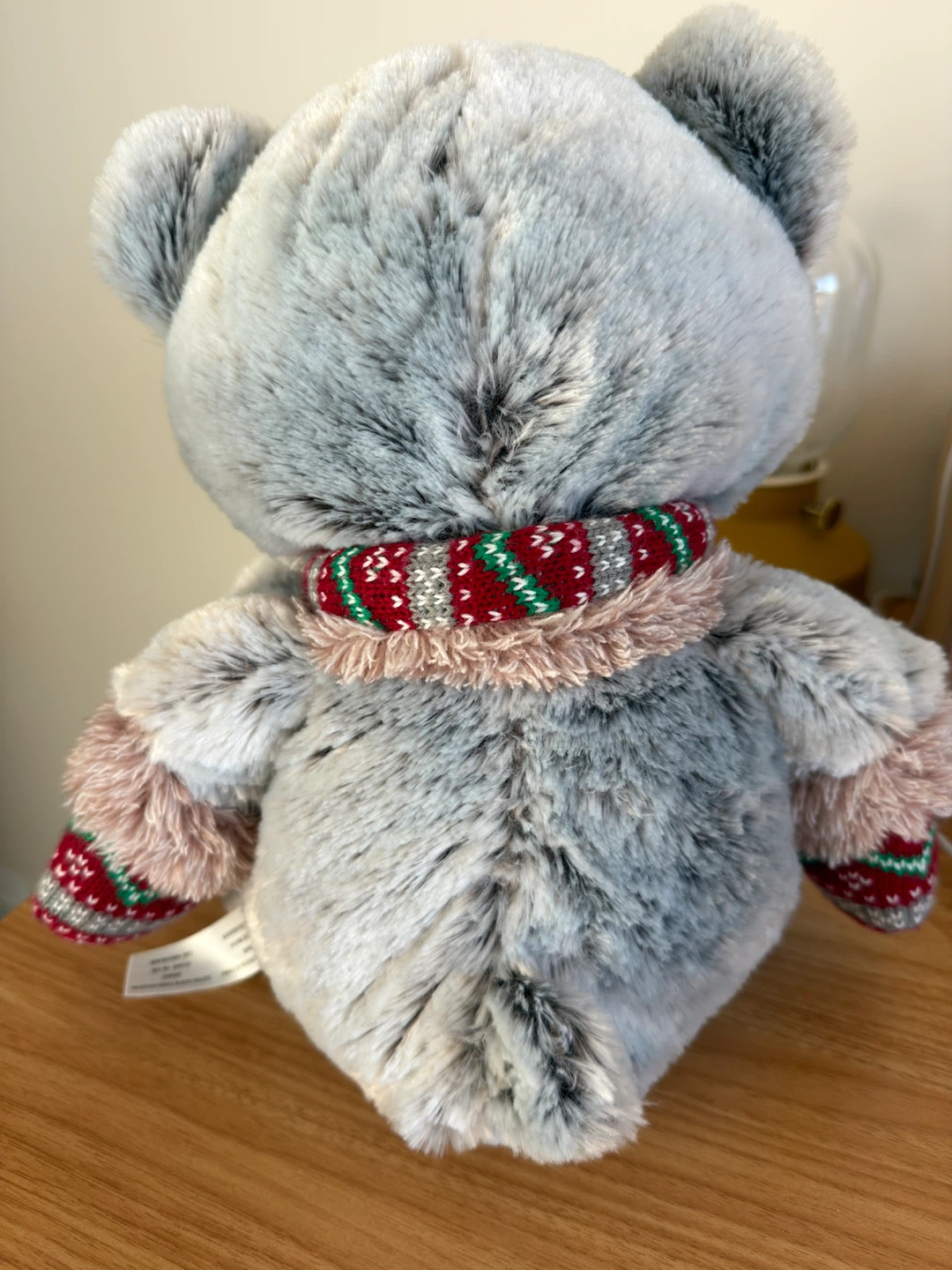 Plush Grey Teddy Bear with Festive Scarf - photo 4