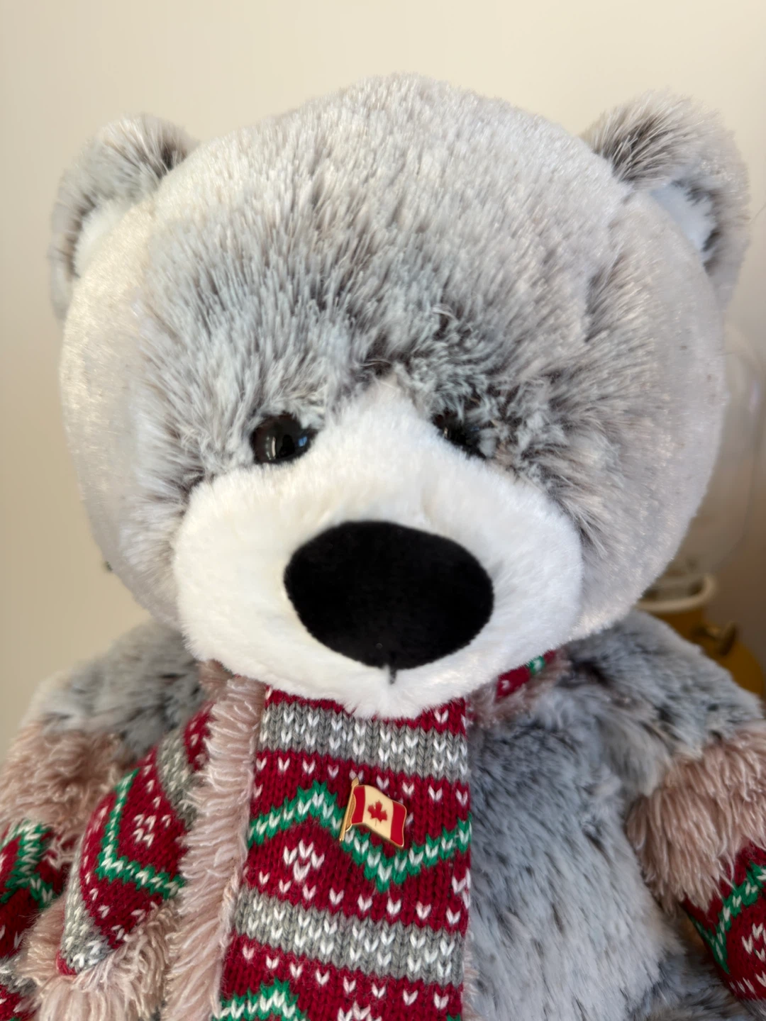 Plush Grey Teddy Bear with Festive Scarf - photo 2