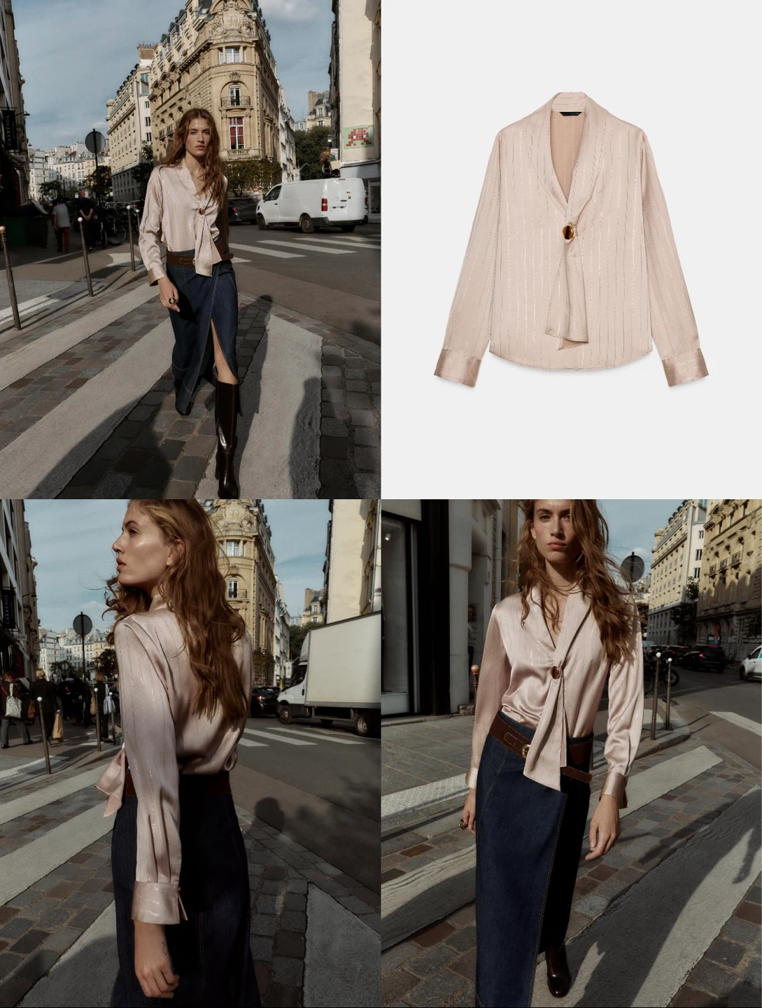 Champagne Satin Blouse with Tie Detail size Xs - photo 2