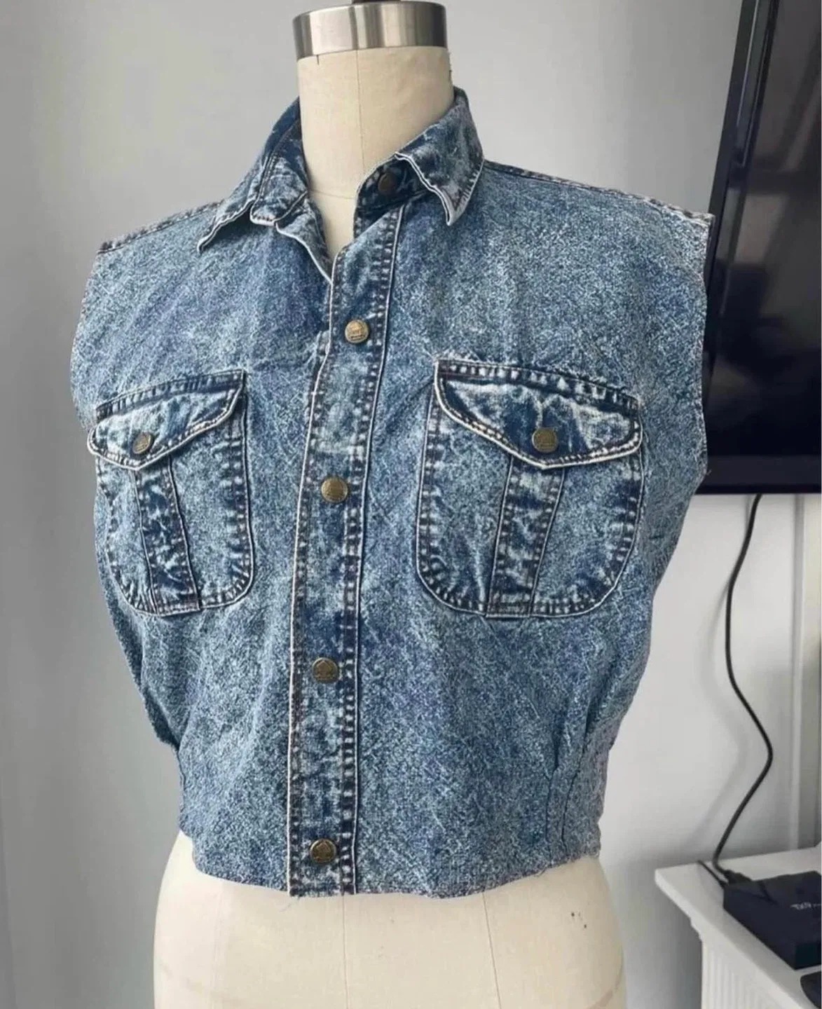 Vintage Snap Button Acid Wash Vest size 6