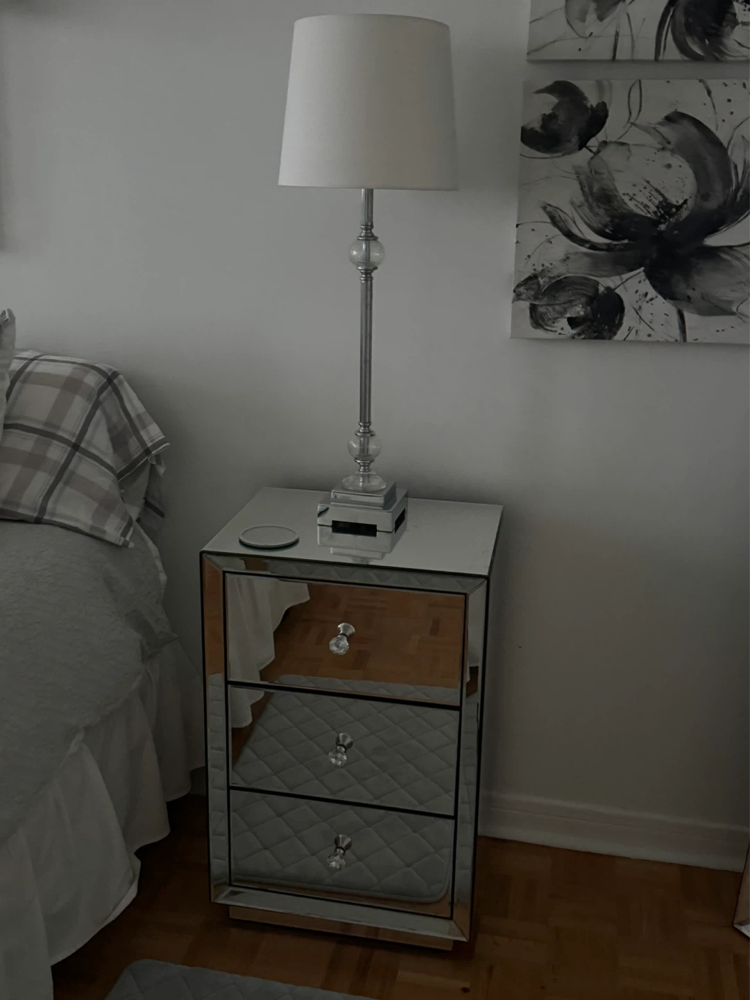 Mirrored Nightstand with Crystal Knobs