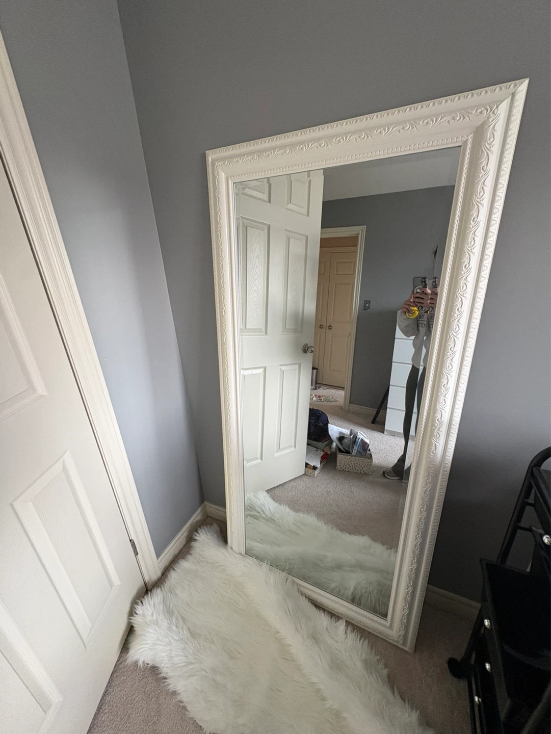 Large Ornate White Framed Mirror