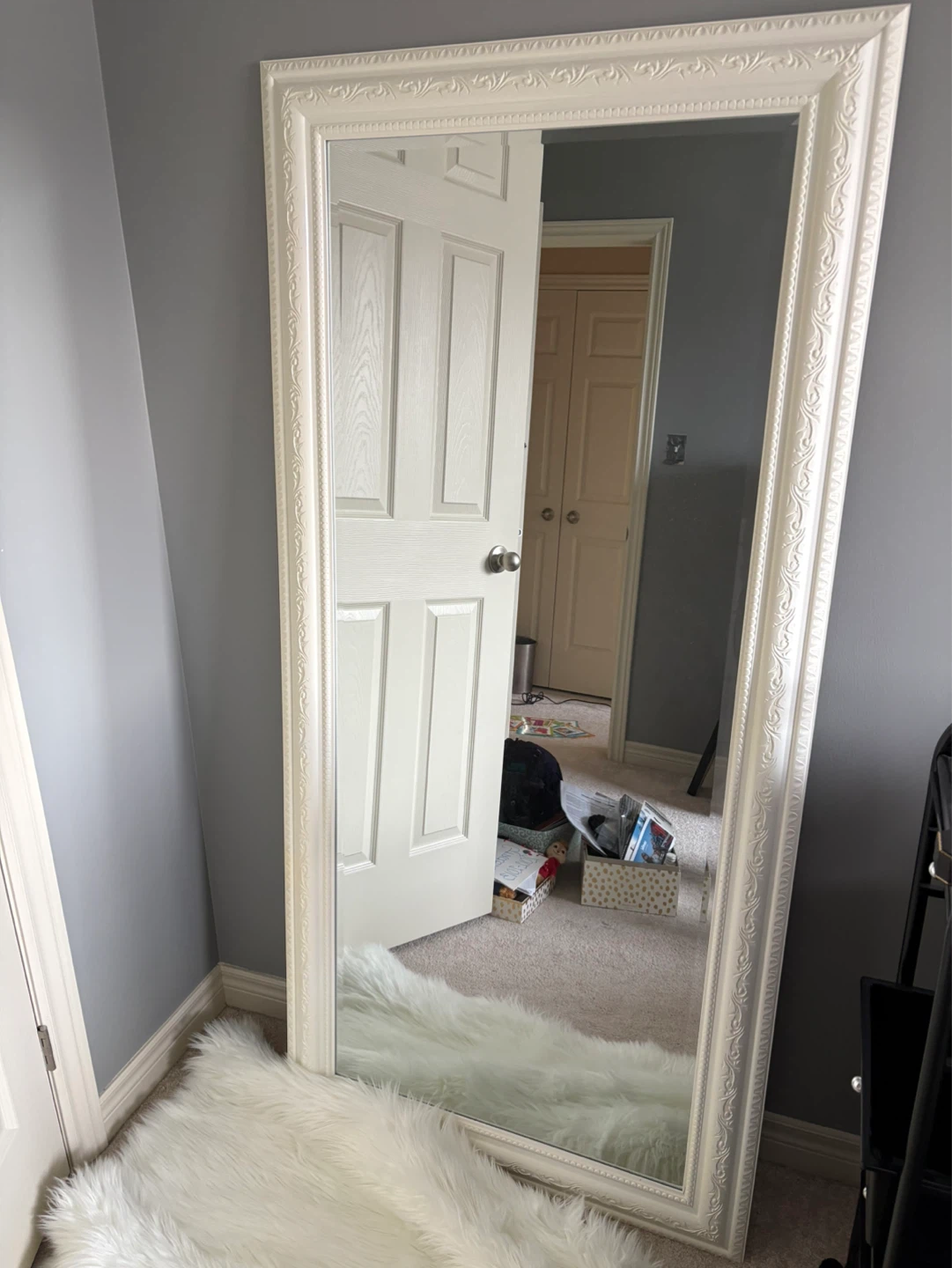 Large Ornate White Framed Mirror - photo 2
