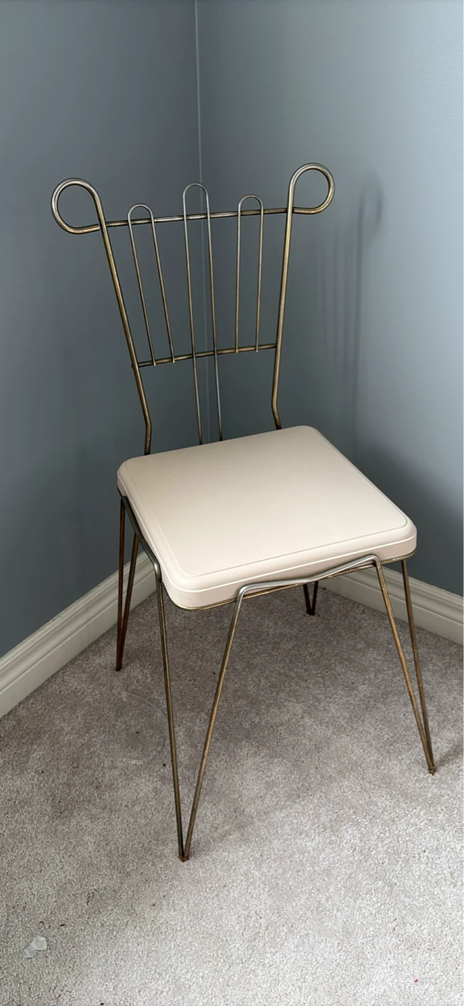 Vintage Gold Tone Metal & Cream Chair