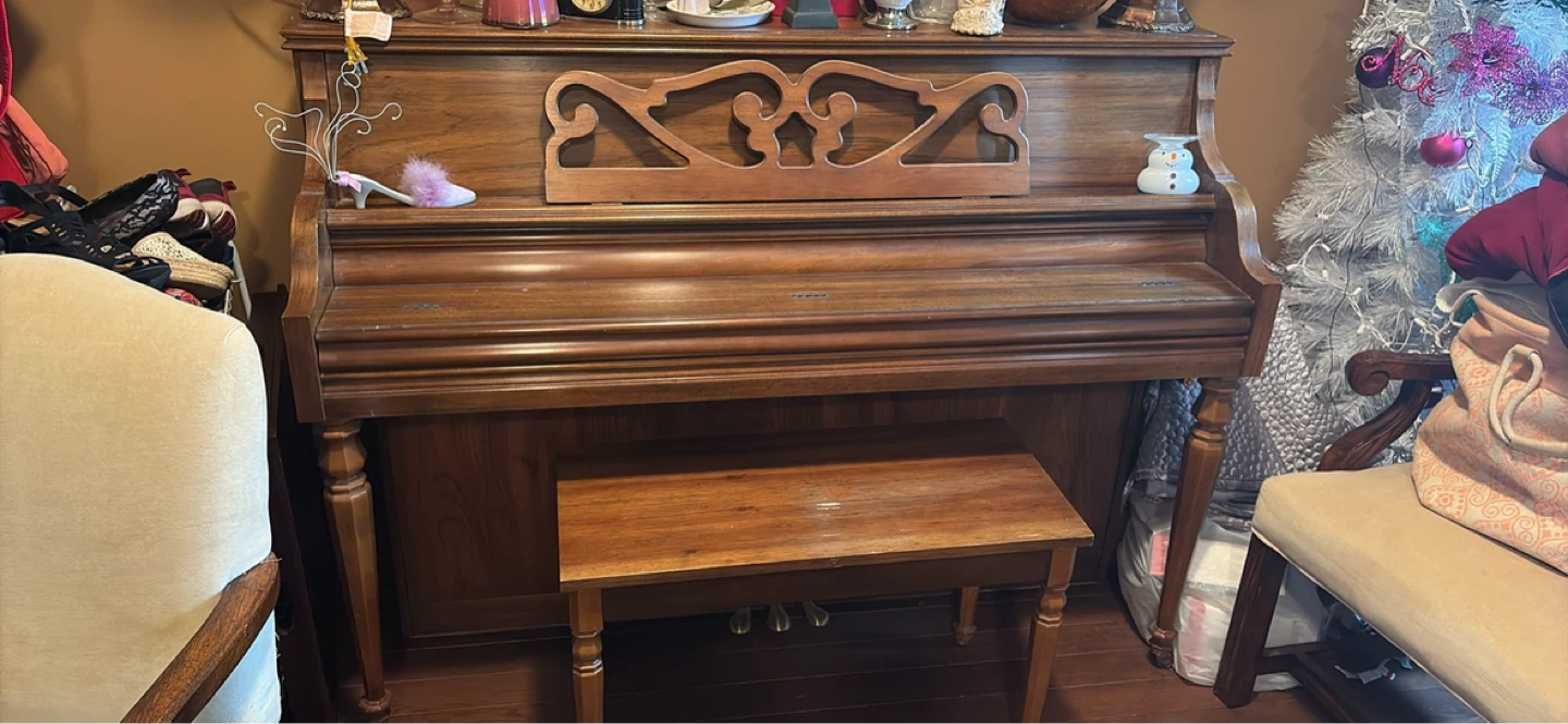 Wooden Upright Piano with Bench