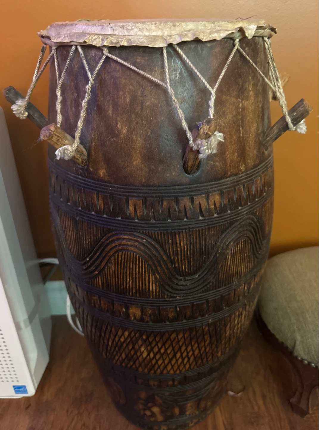 Hand-Carved Wooden Drum
